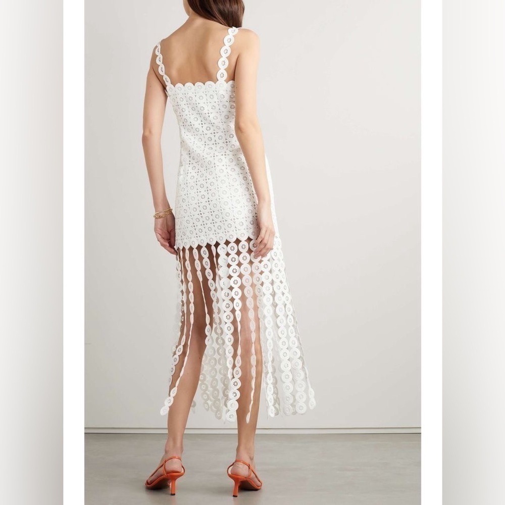 New York & Company Just Me Square Neck Circle Lace White Fringe Dress - Picture 10 of 15